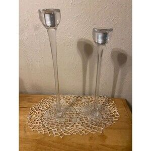 Vintage IKEA Blomster Clear Glass Candlestick Holders - Pair of 2